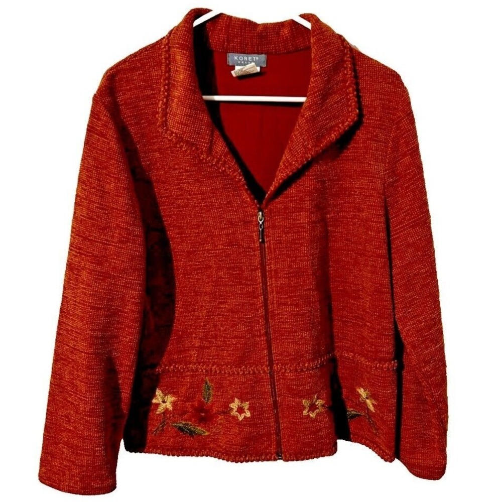 Koret Blazer Jacket Large‎ Embroidered Full Zip Textured Romania Retro Career
